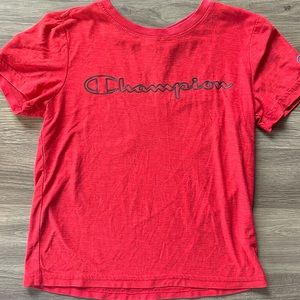 Champion. Short-Sleeved T-shirt. Red. Black logo. Size 5/6 Kids.